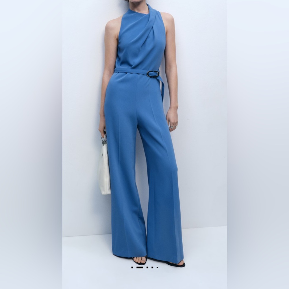 Mango Elegant Blue Halter Jumpsuit